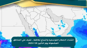 اشتداد الأمطار الموسمية واتساع نطاقها.. تعرف على المناطق المشمولة يوم الاثنين 28-7-2025